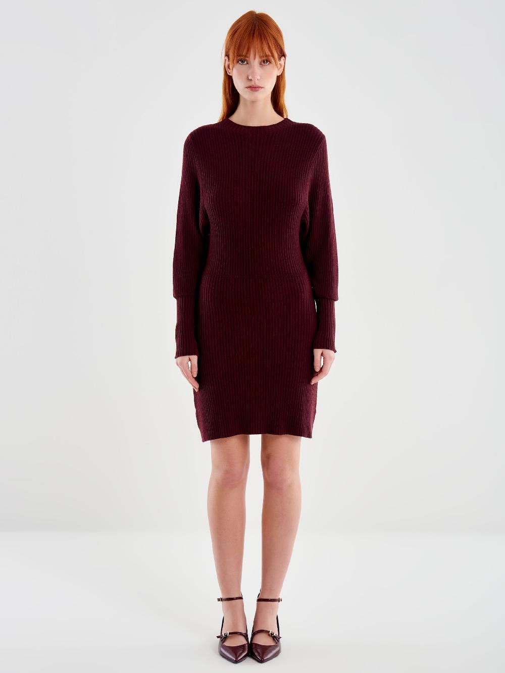 Vicolo Abito In Maglia Corto Con Polsini Bordeaux