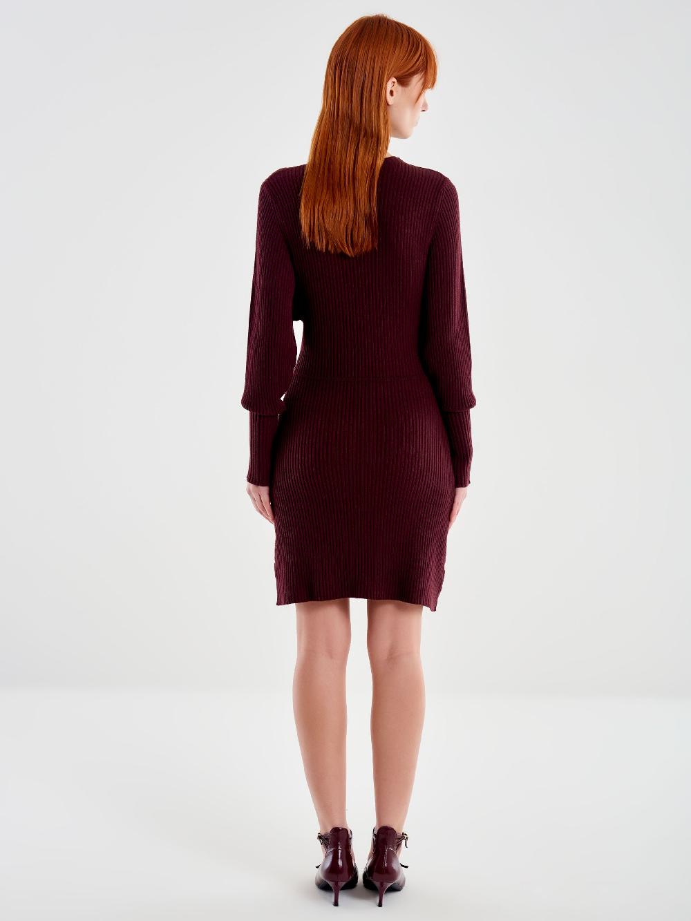 Vicolo Abito In Maglia Corto Con Polsini Bordeaux