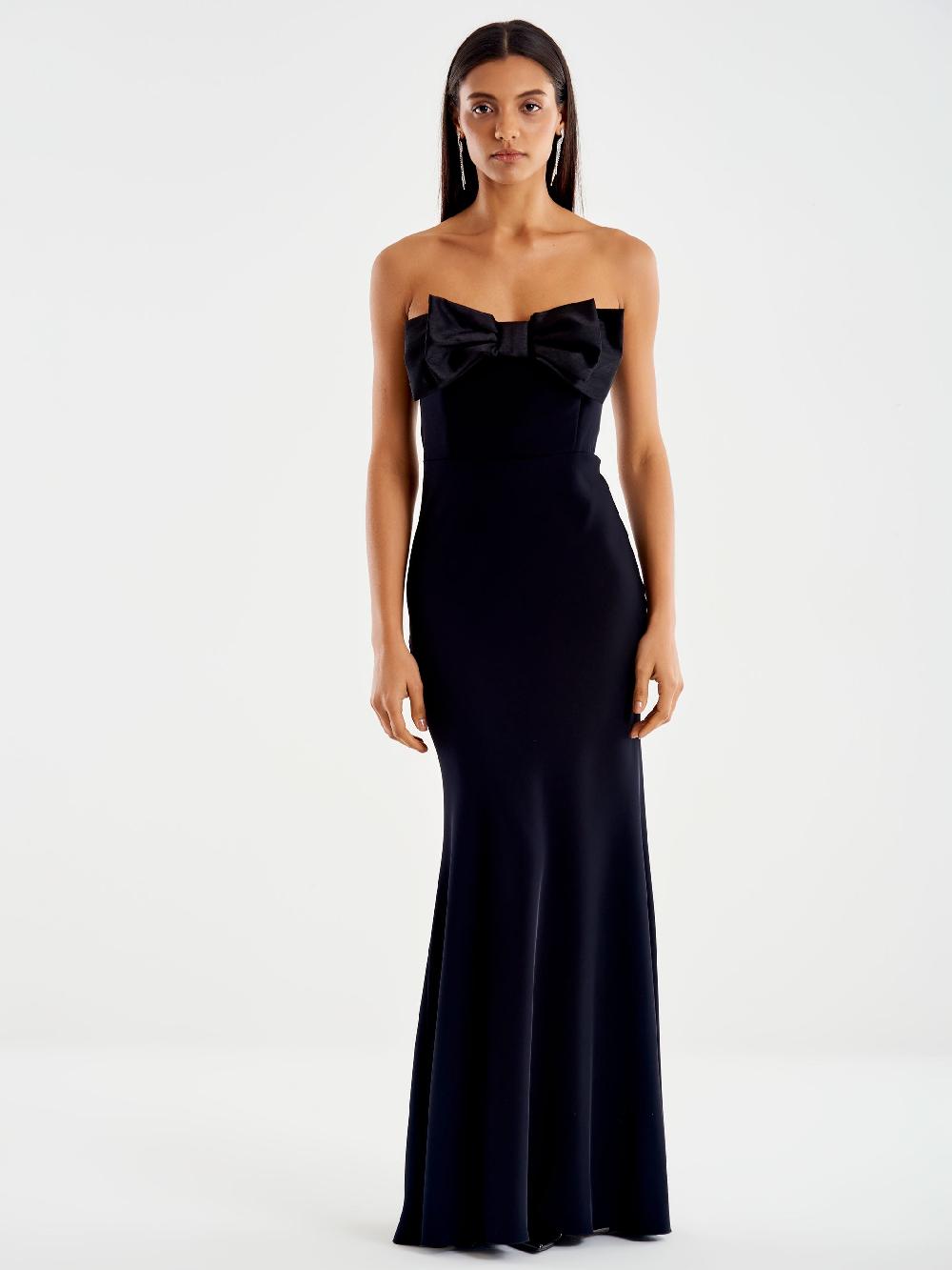 Vicolo Abito Lungo con Fiocco Frontale Nero