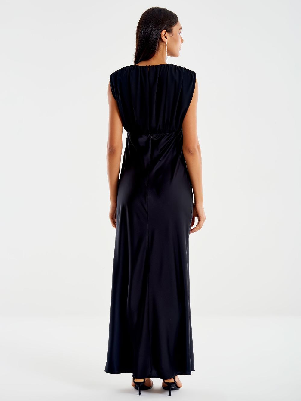 Vicolo Abito Lungo Con Spalline E Drappeggi Nero