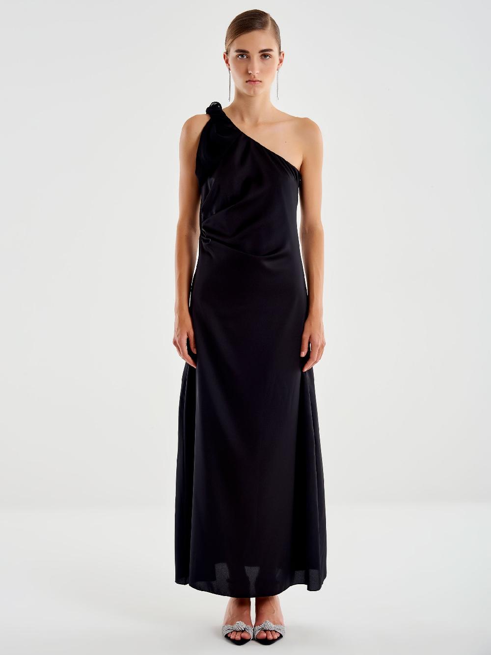 Vicolo Abito Lungo Monospalla Con Sciarpa Nero