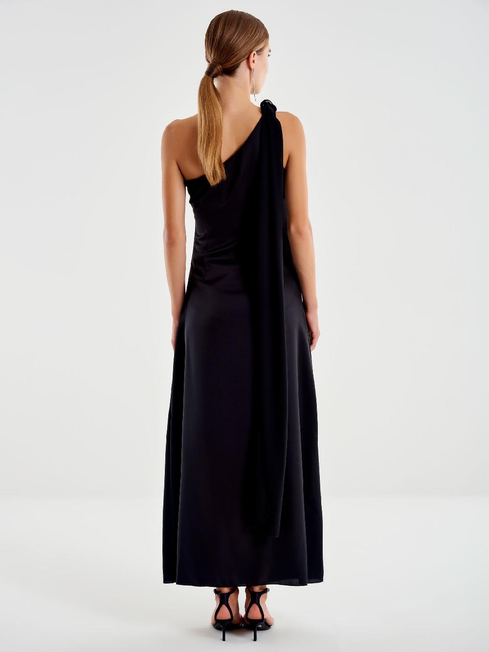 Vicolo Abito Lungo Monospalla Con Sciarpa Nero