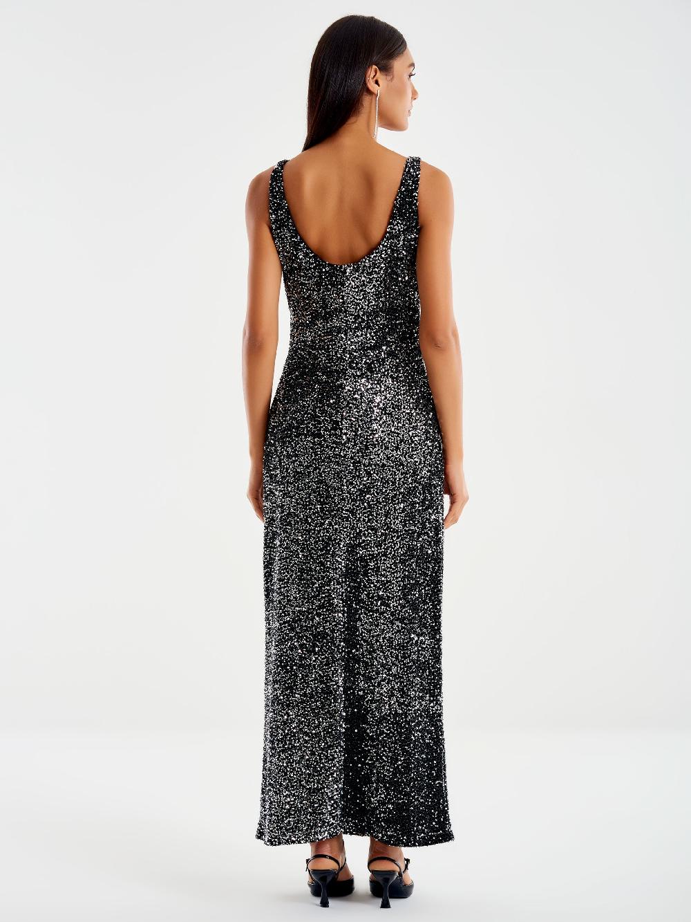 Vicolo Abito Lungo Paillettes Nero