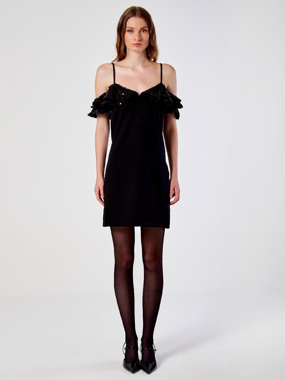 Vicolo Abito Mini Con Rouches E Paillettes Nero