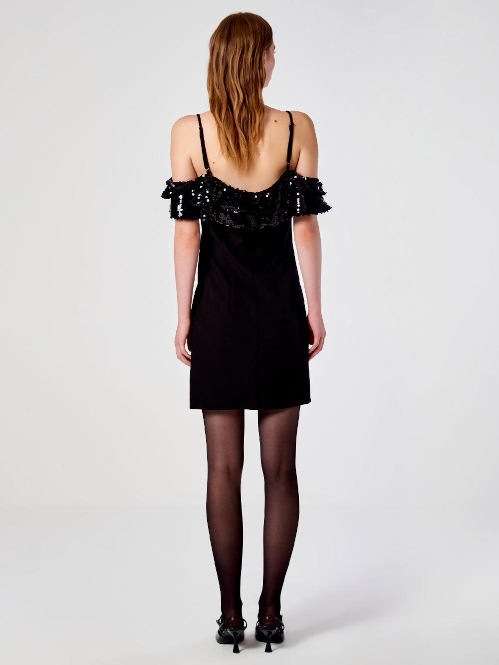 Vicolo Abito Mini Con Rouches E Paillettes Nero