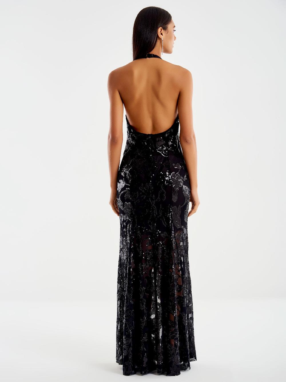Vicolo Abito Ricami Paillettes Lungo Nero