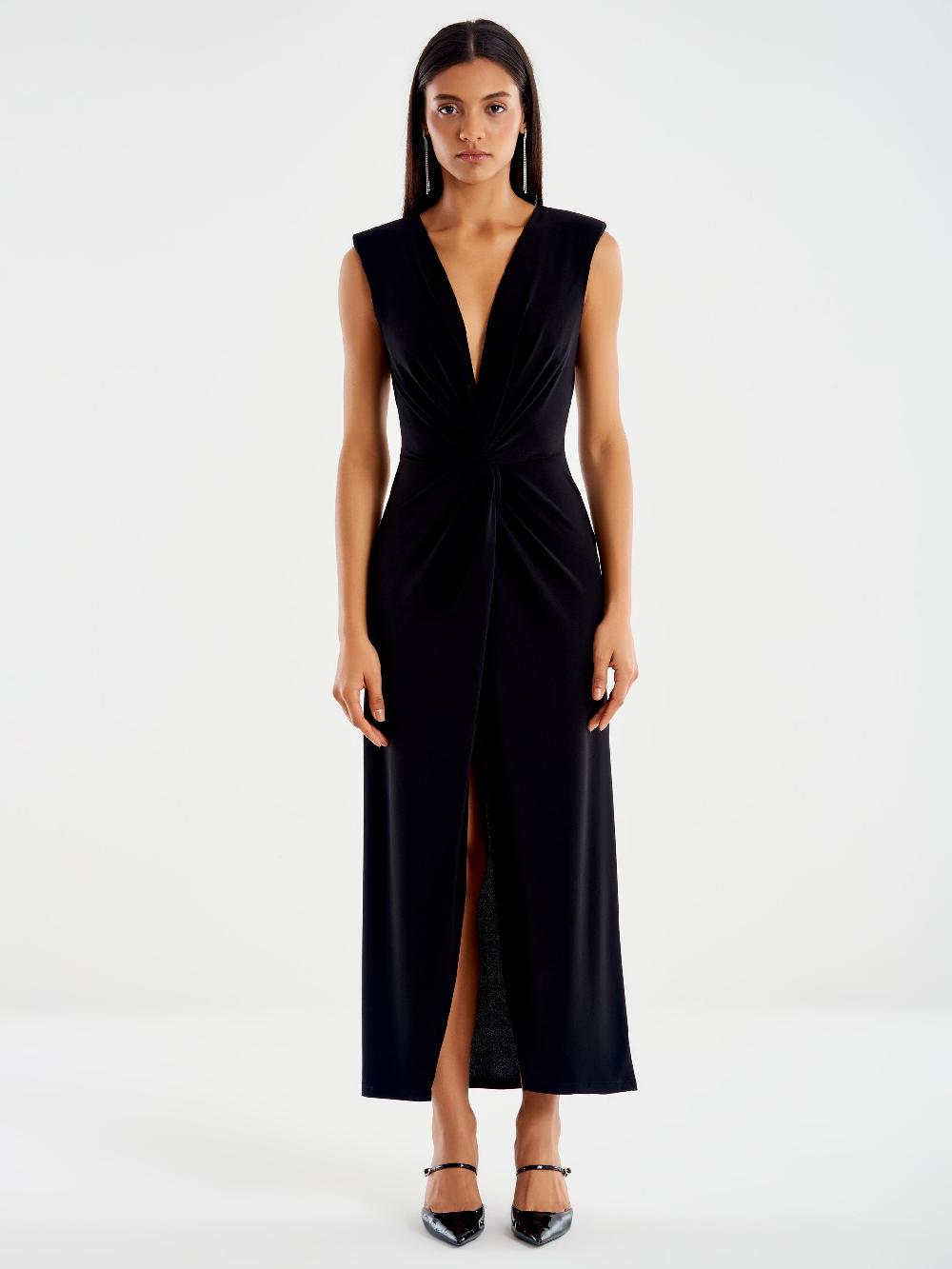 Vicolo Abito Smanicato Con Incrocio Frontale Nero