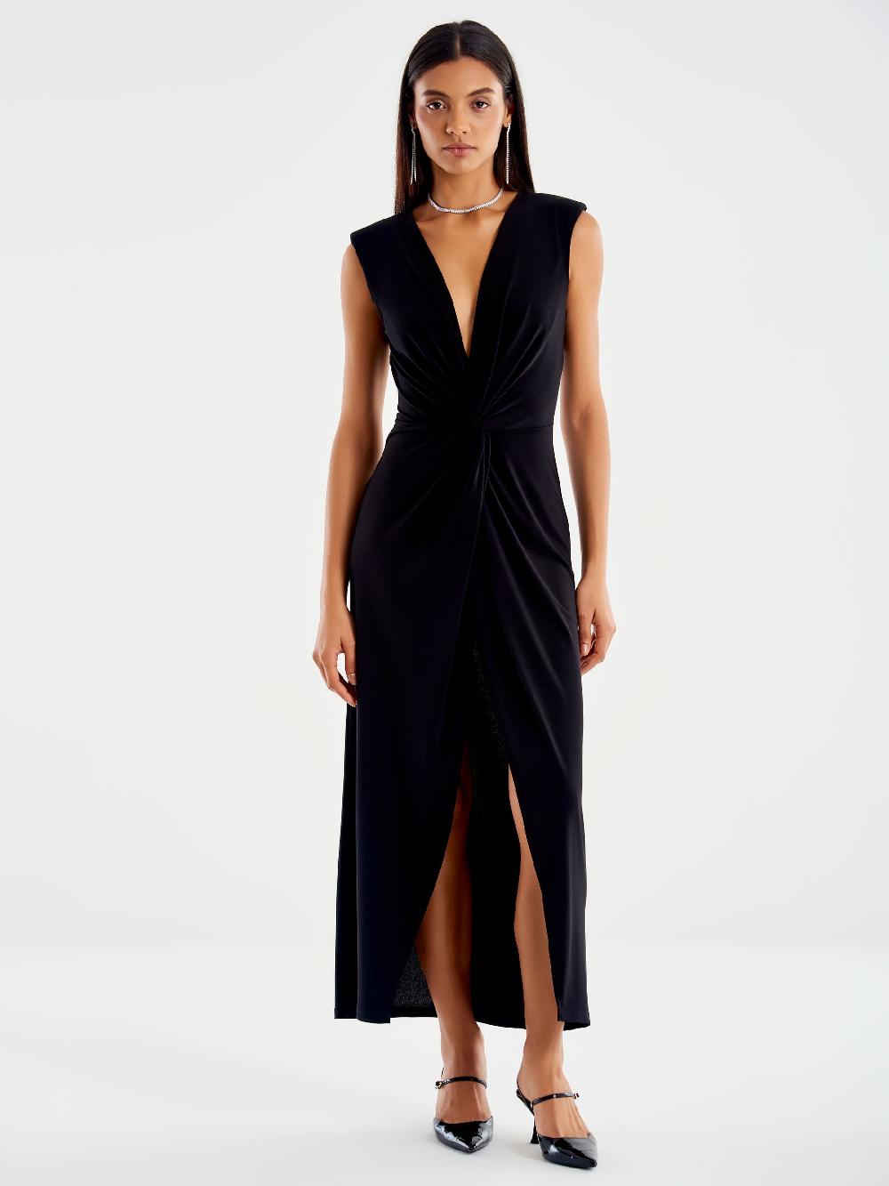 Vicolo Abito Smanicato con Incrocio Frontale Nero