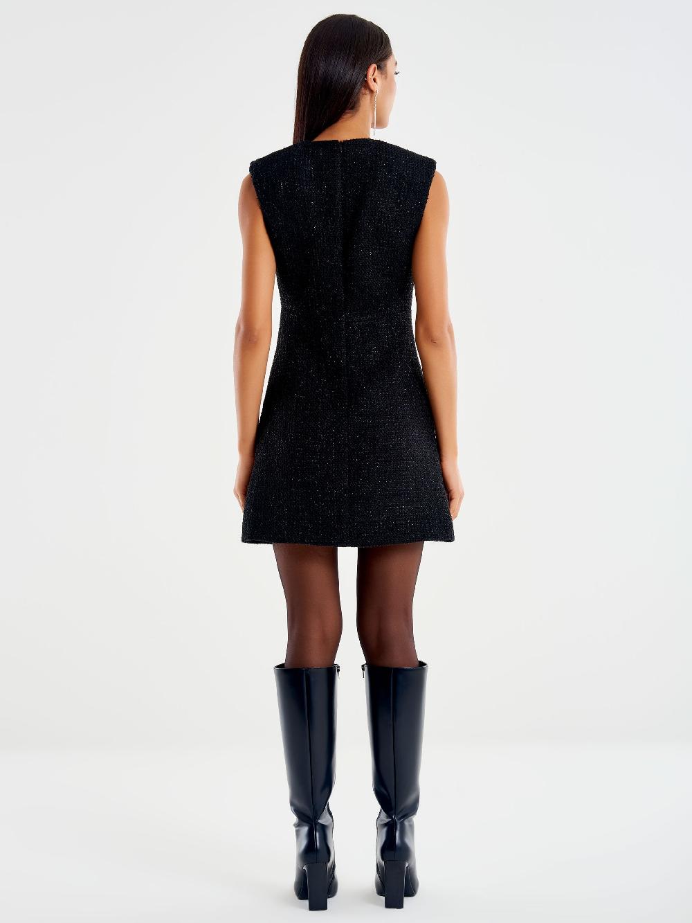 Vicolo Abito Tessuto Lamè Con Fiorellini Nero