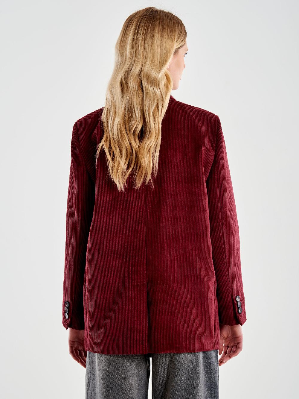 Vicolo Blazer Con Rosa Oversized Velluto Bordeaux