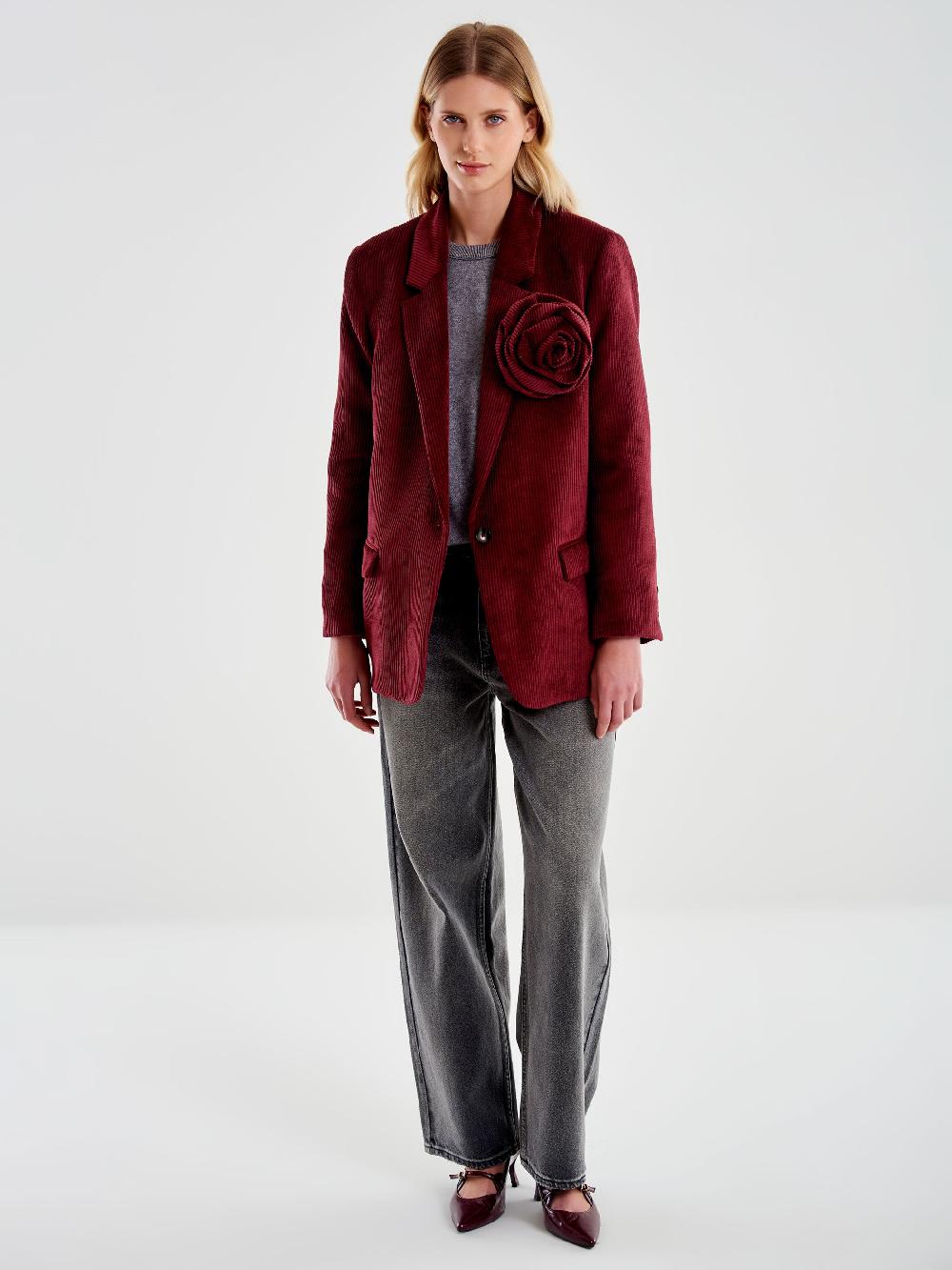 Vicolo Blazer con Rosa Oversized Velluto Bordeaux
