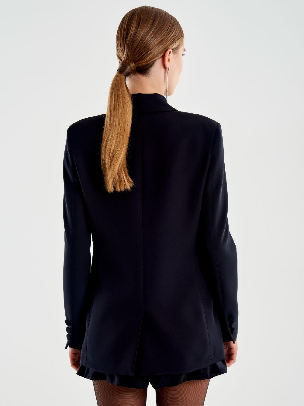 Vicolo Blazer Dettagli Velluto Doppiopetto Nero