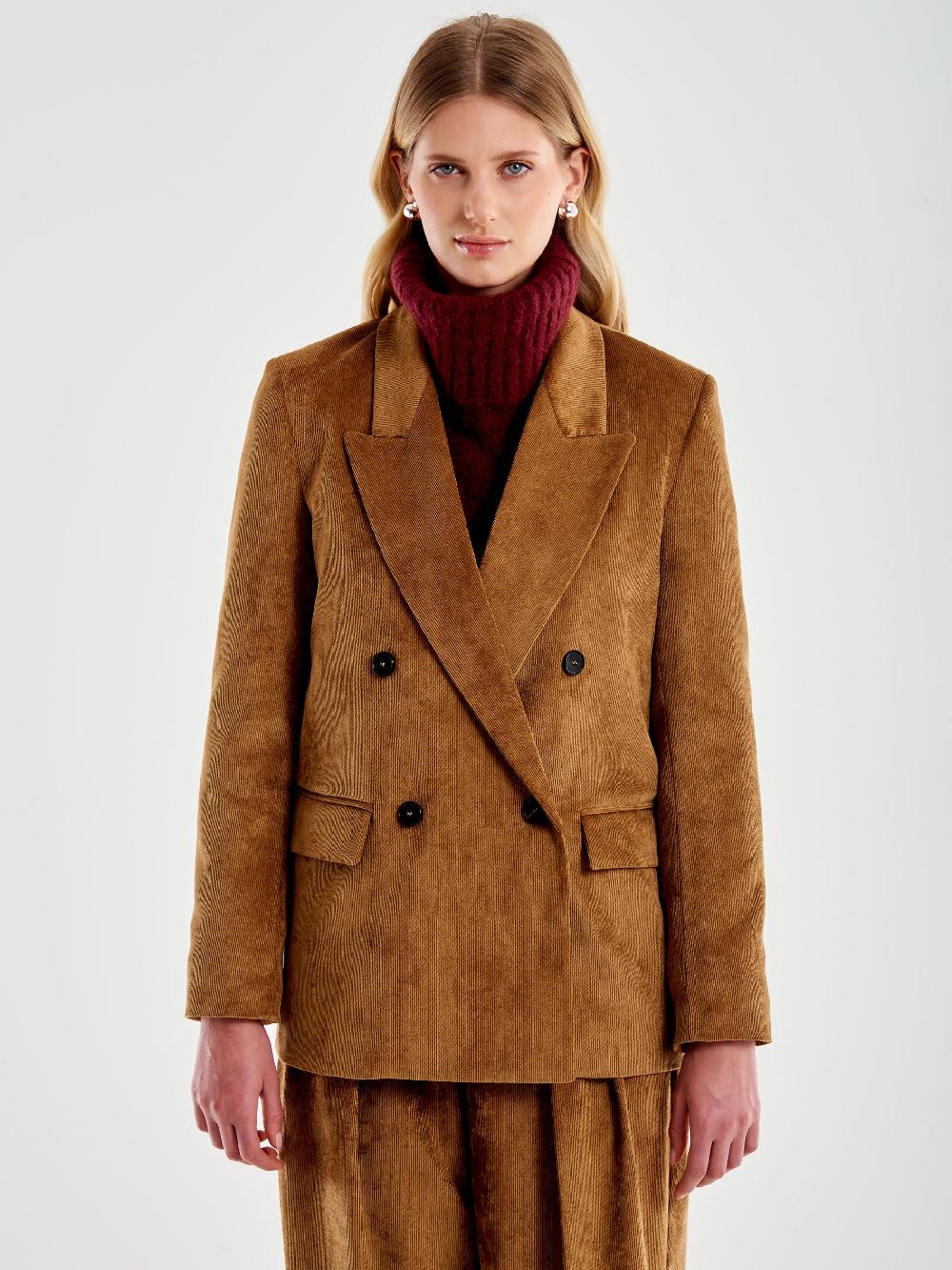 Vicolo Blazer Doppiopetto In Velluto Cammello