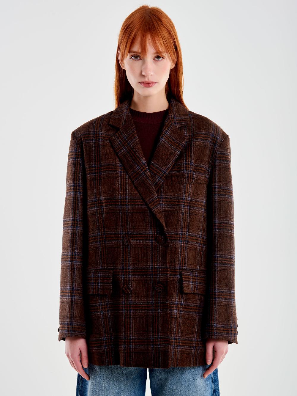 Vicolo Blazer Doppiopetto Quadri Over Moro