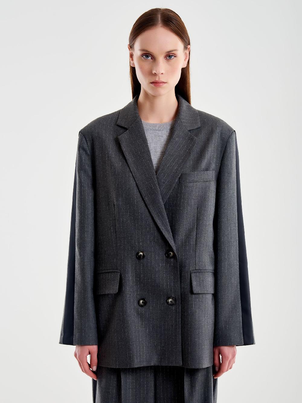 Vicolo Blazer Gessato Con Banda Laterale Grigio