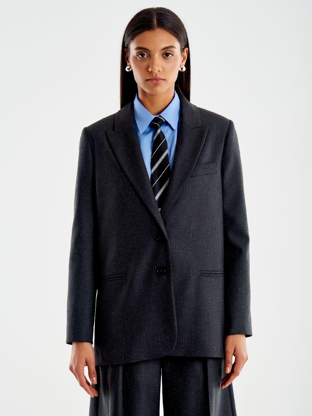 Vicolo Blazer Gessato Lurex Grigio