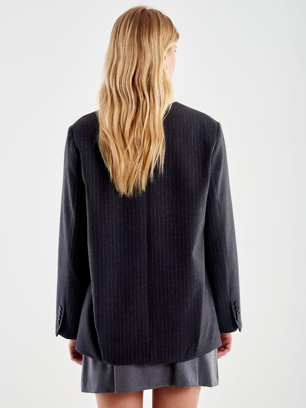 Vicolo Blazer Gessato Senza Revers Grigio