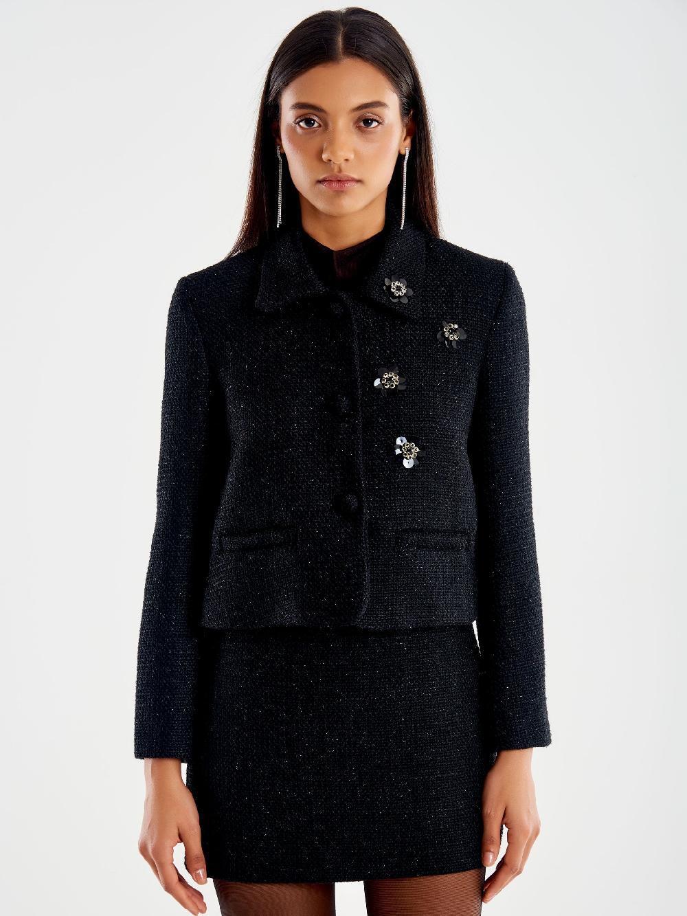 Vicolo Blazer Lamè Cropped Nero