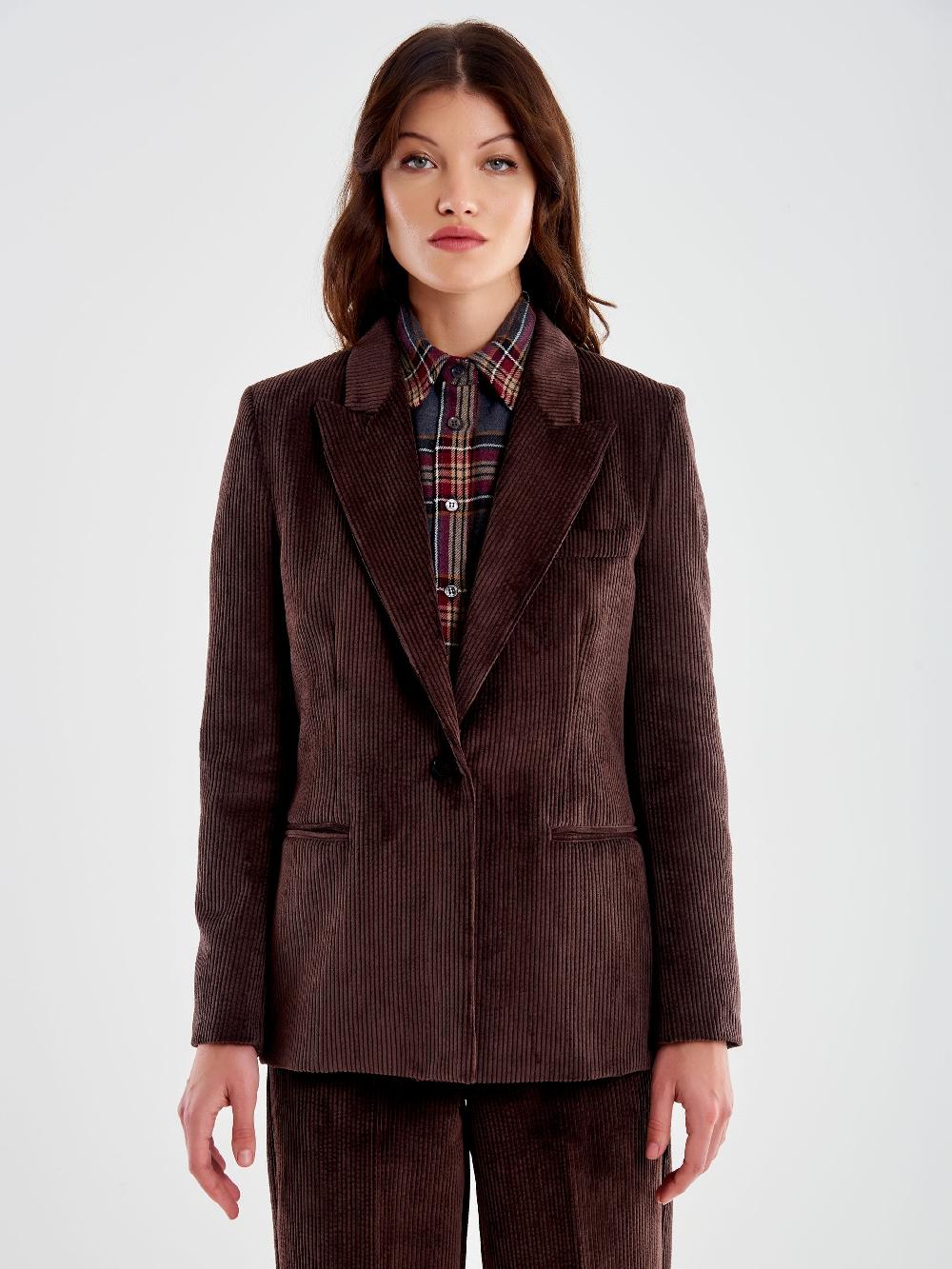 Vicolo Blazer Monopetto In Velluto A Coste Moro