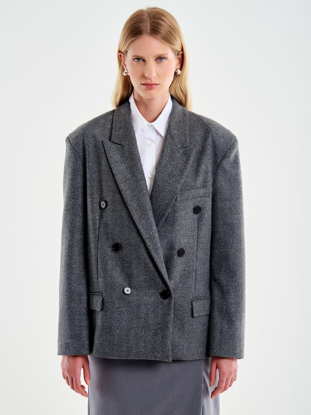 Vicolo Blazer Over Doppiopetto Spinato Grigio