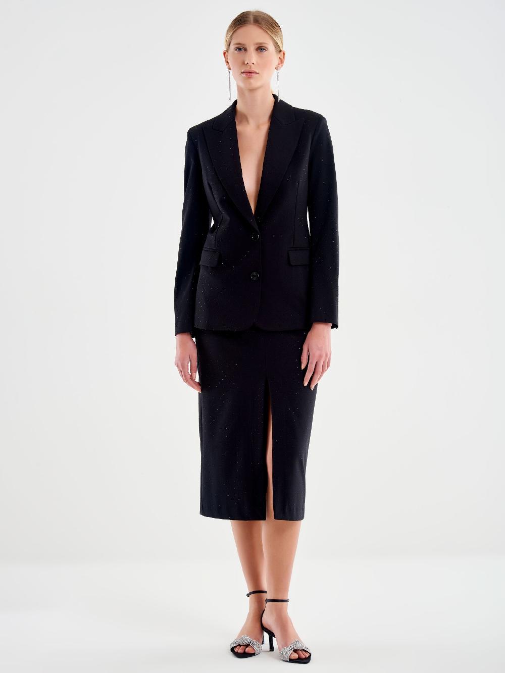 Vicolo Blazer Sfiancato con Strass Nero