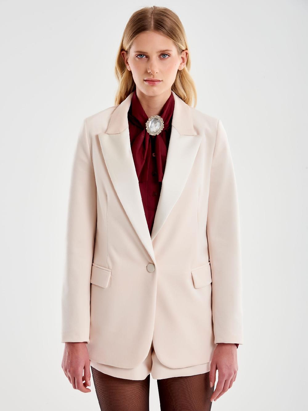 Vicolo Blazer Velluto Con Reverse Satin Bianco