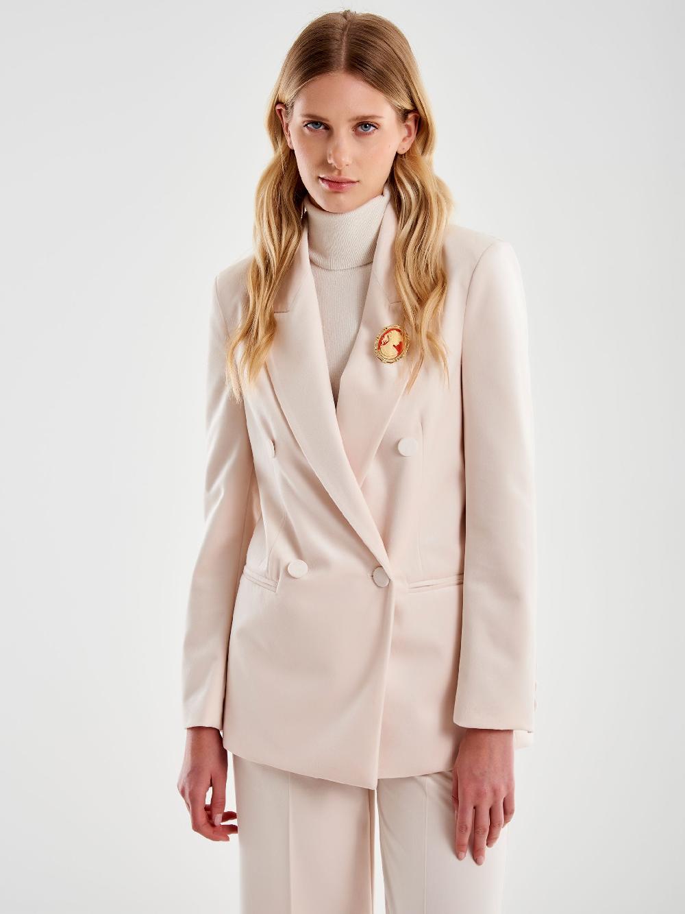 Vicolo Blazer Velluto Con Spilla Bianco