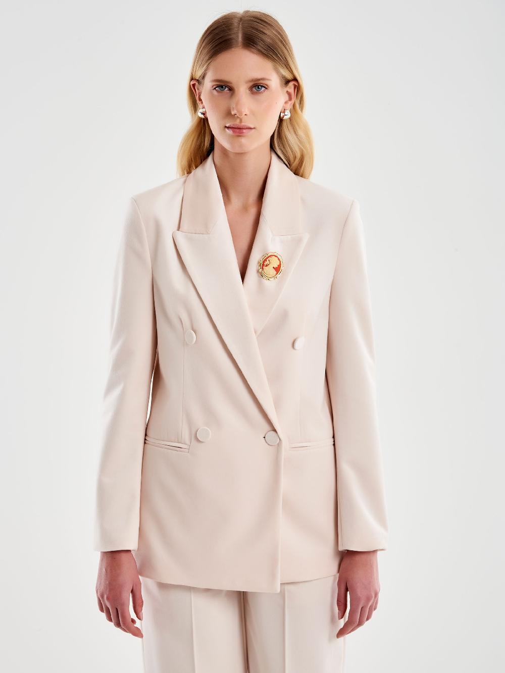 Vicolo Blazer Velluto con Spilla Bianco