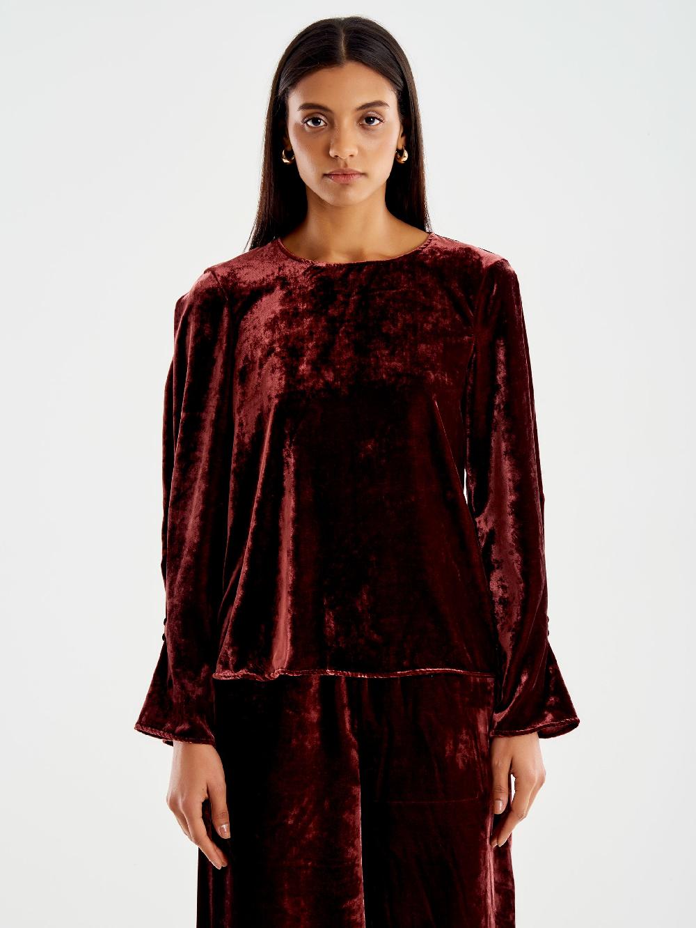 Vicolo Blusa Girocollo Velluto Bordeaux