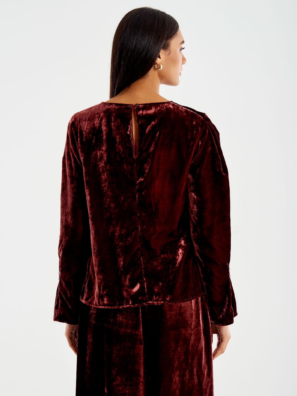 Vicolo Blusa Girocollo Velluto Bordeaux