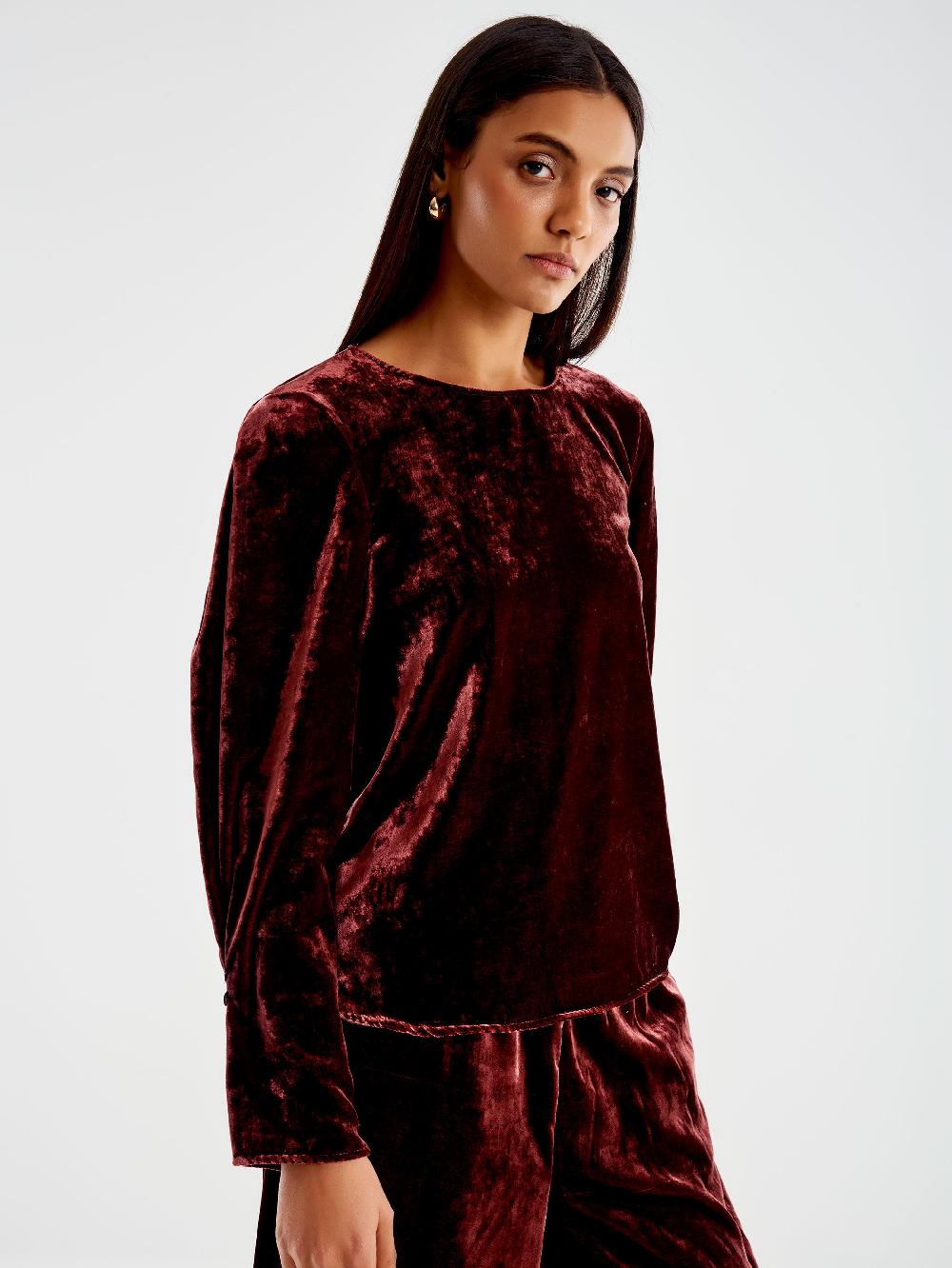 Vicolo Blusa Girocollo Velluto Bordeaux