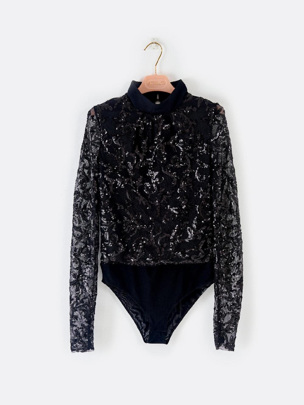 Vicolo Body Pizzo E Paillettes Nero