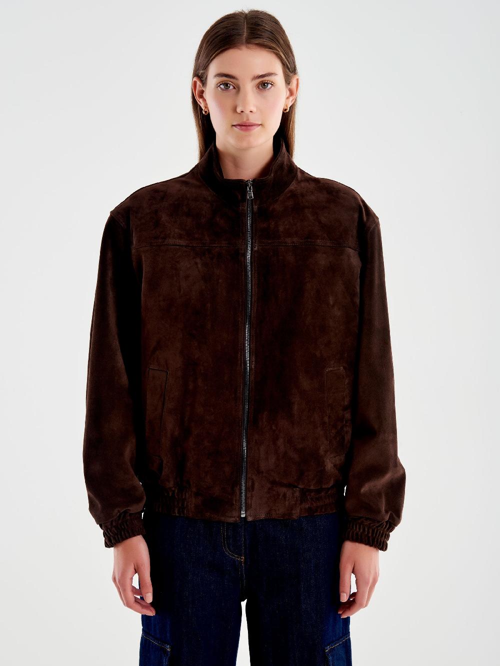 Vicolo Bomber In Pelle Scamosciato Marrone