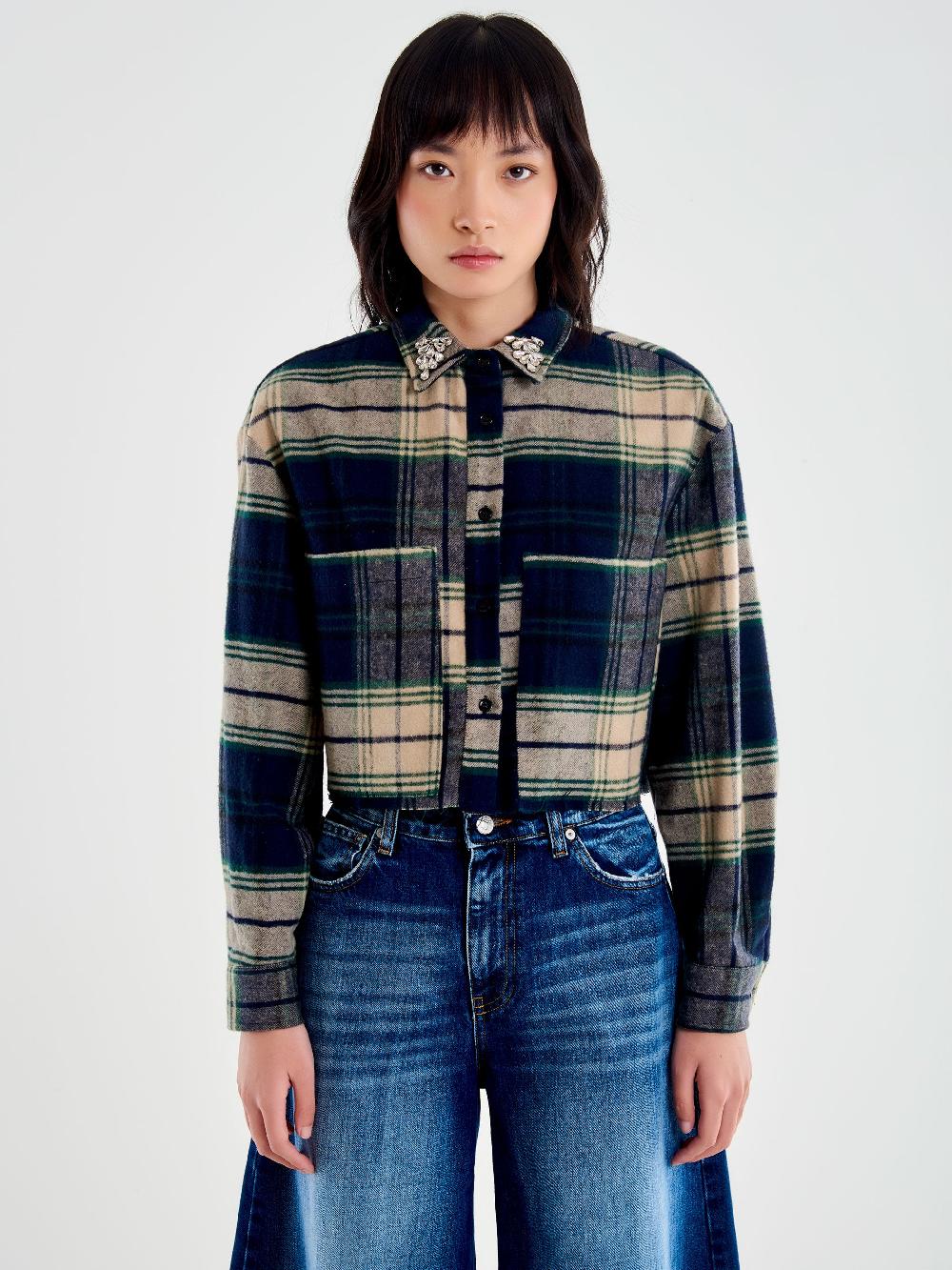 Vicolo Camicia Check Cropped Blu