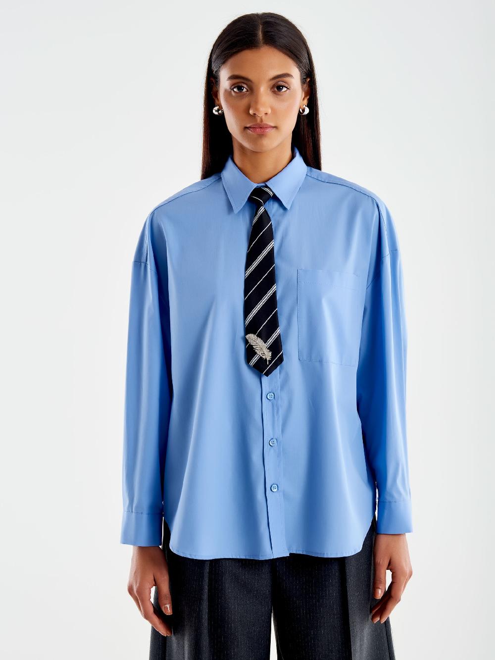 Vicolo Camicia Con Cravatta A Righe Azzurro
