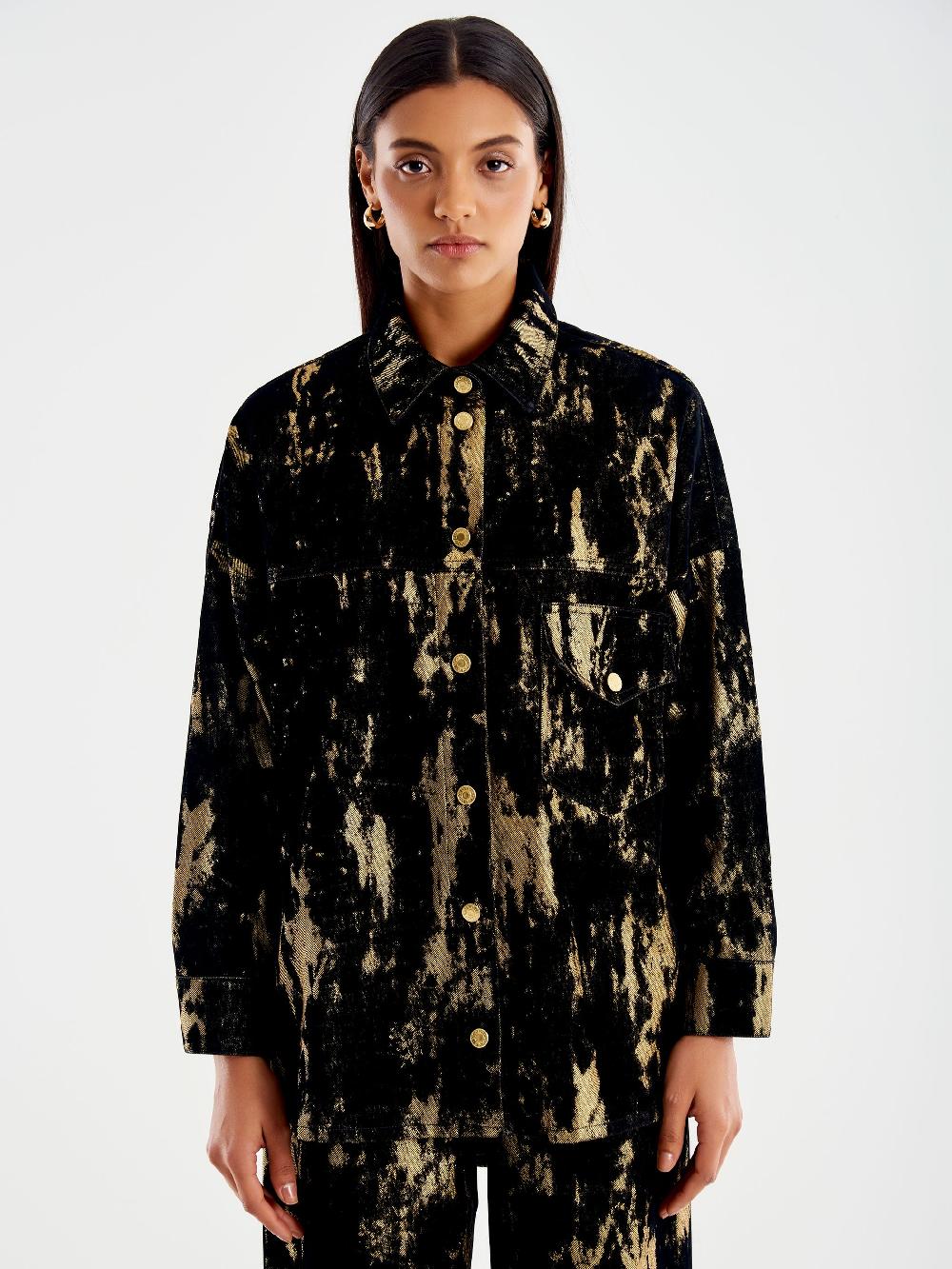 Vicolo Camicia Denim Laminata Nero