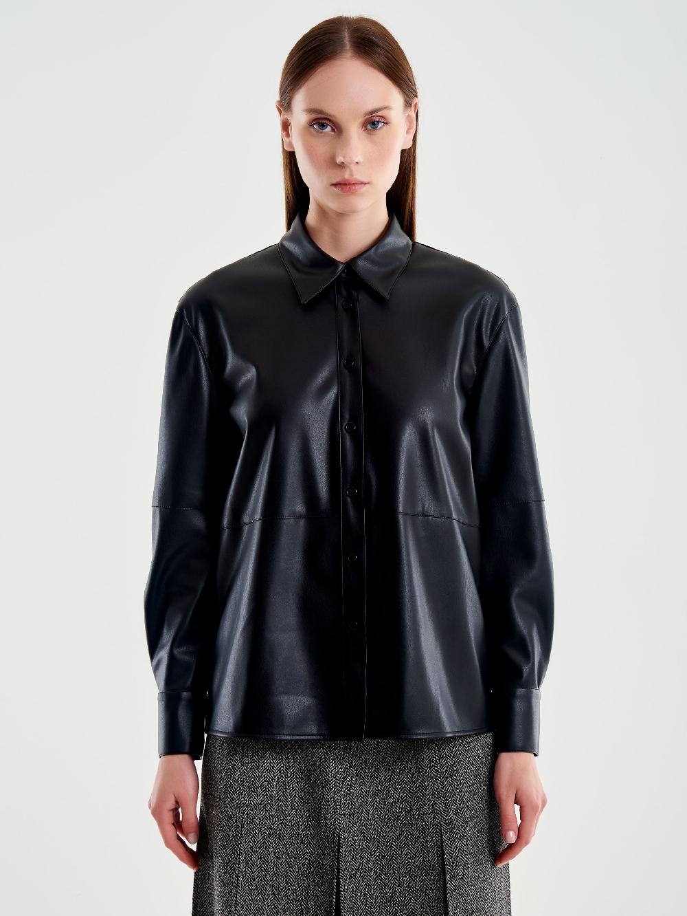 Vicolo Camicia Effetto Pelle Nero