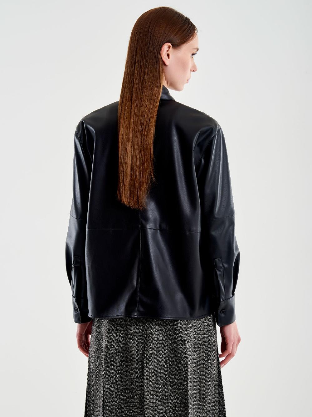 Vicolo Camicia Effetto Pelle Nero