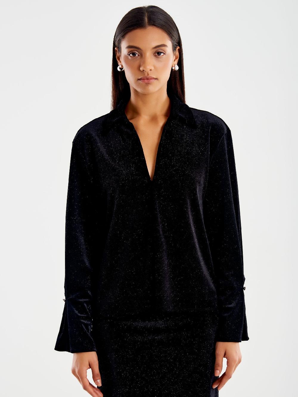 Vicolo Camicia In Ciniglia Con Glitter Nero