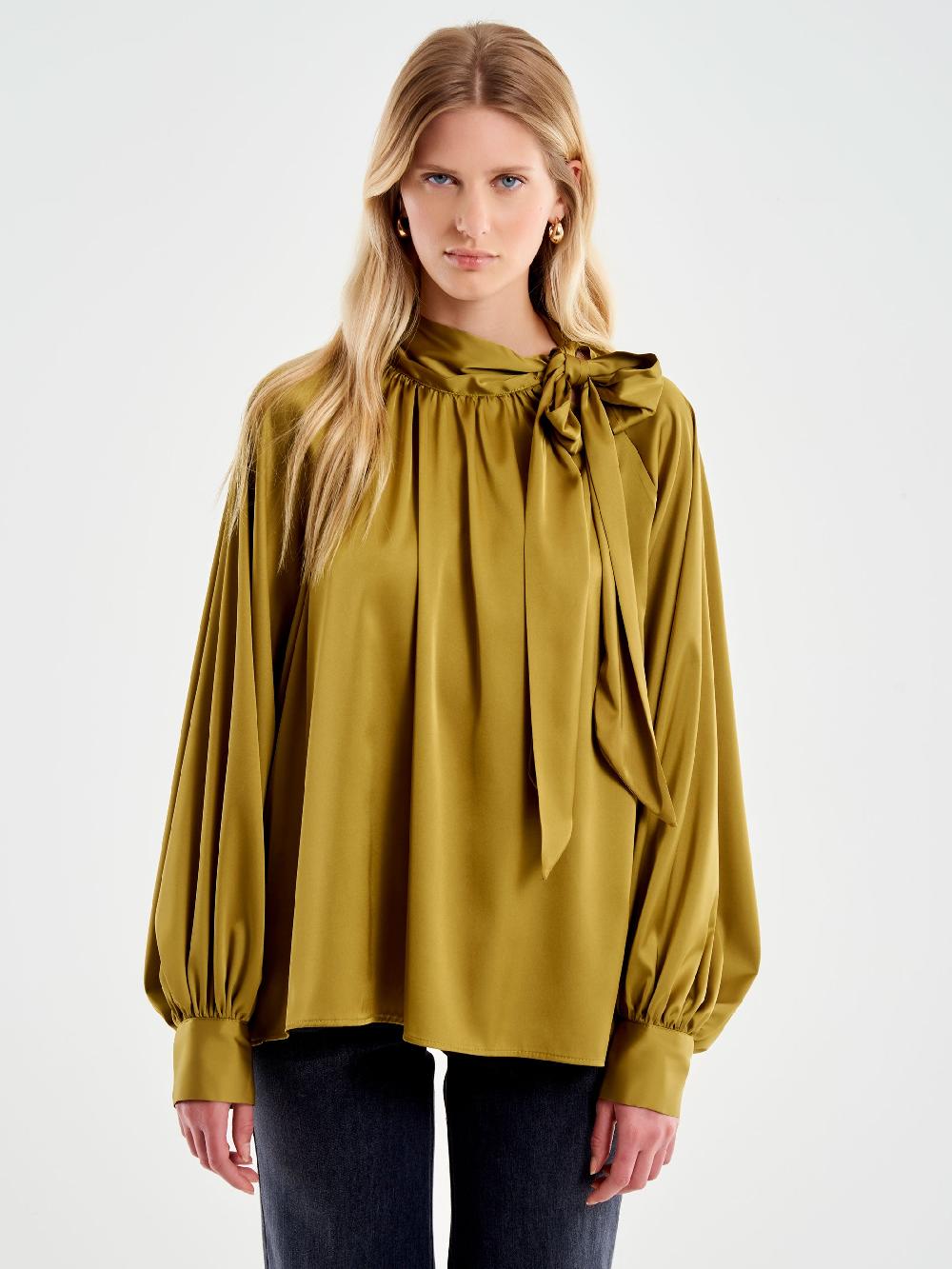 Vicolo Camicia Over Satin Con Fiocco Militare