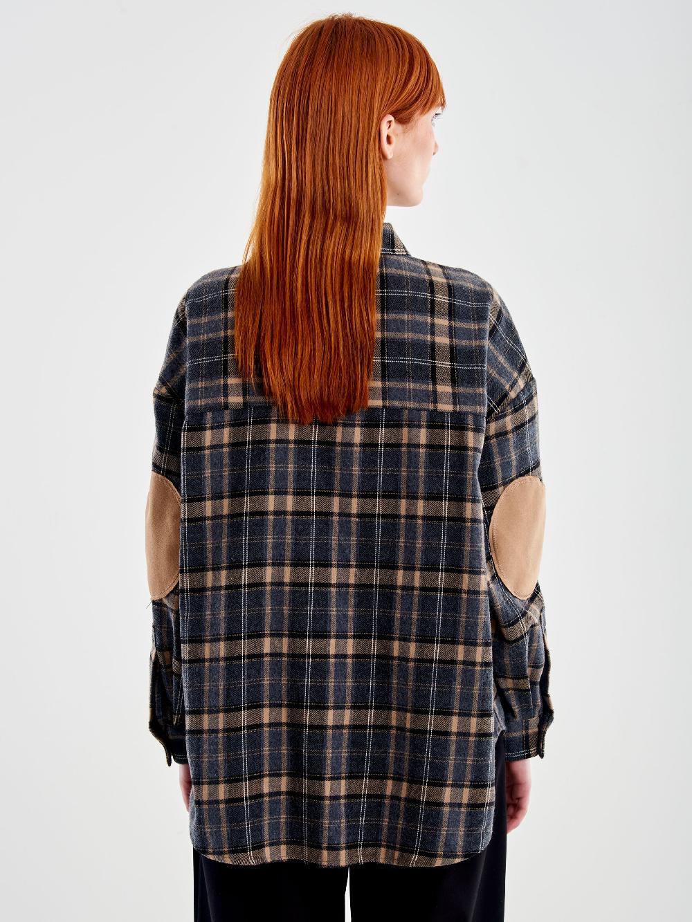 Vicolo Camicia Oversized Check Con Toppe Beige
