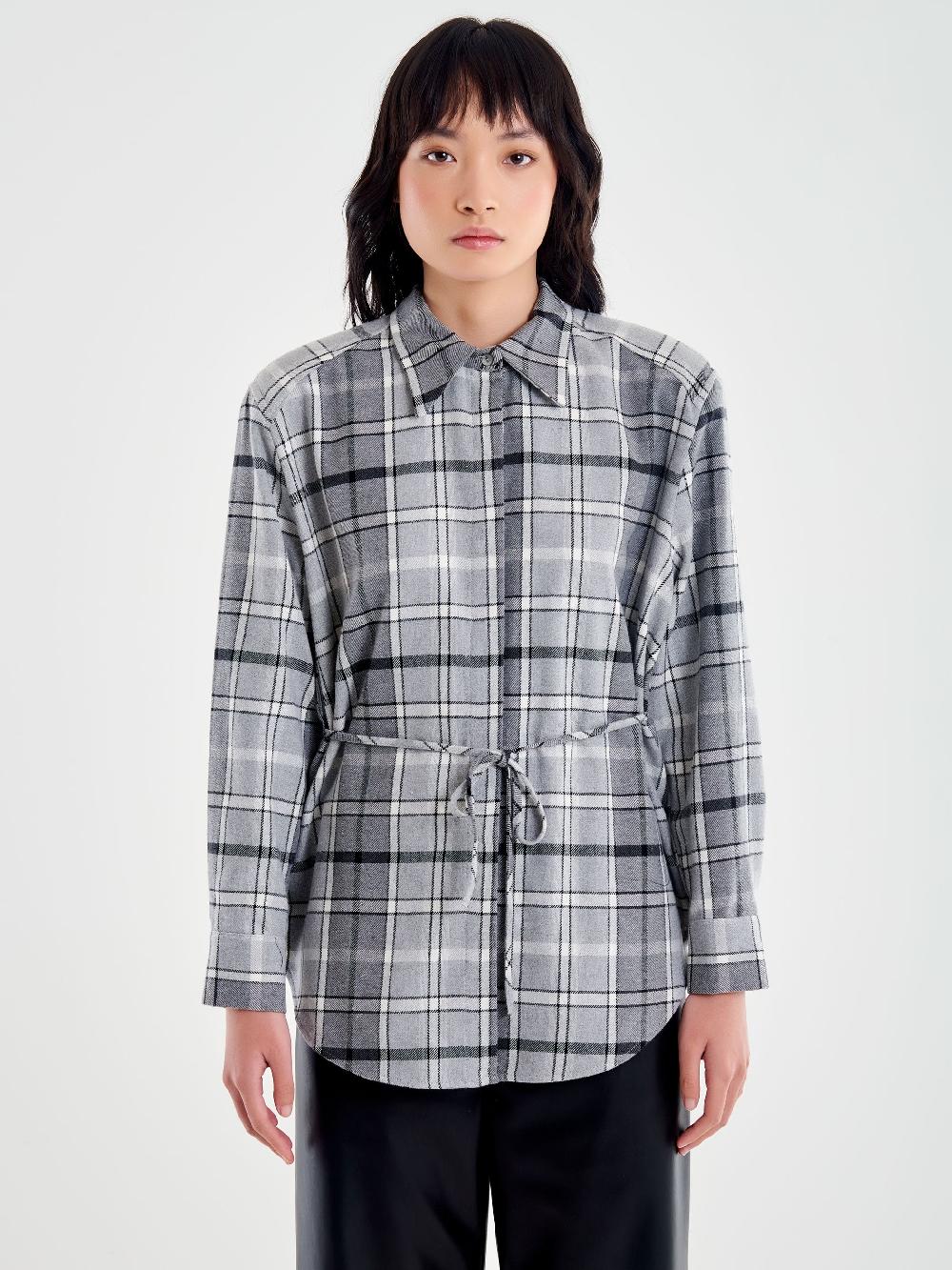 Vicolo Camicia Spalle Over Check Grigio