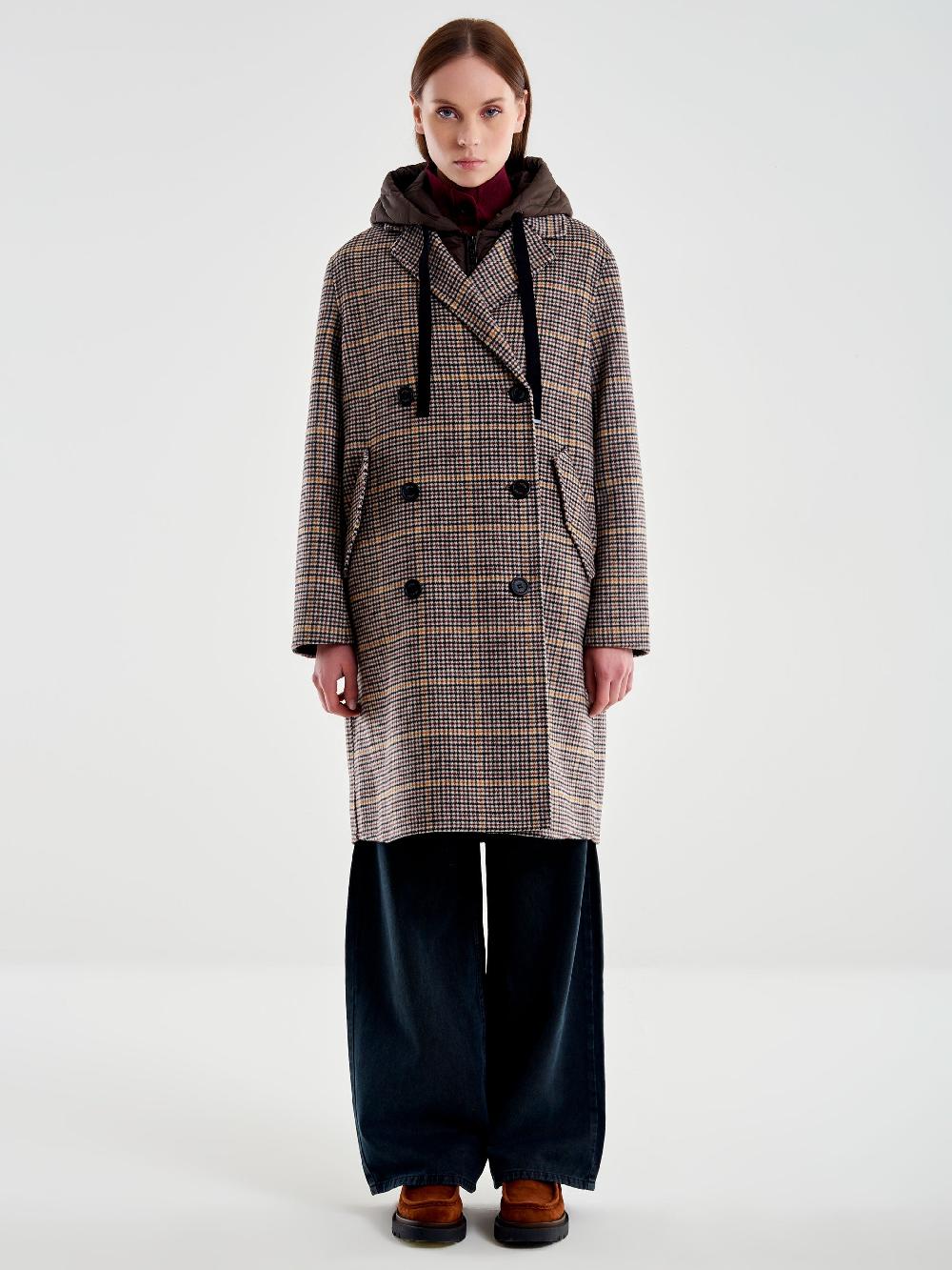 Vicolo Cappotto Check Con Gilet Imbottito Beige