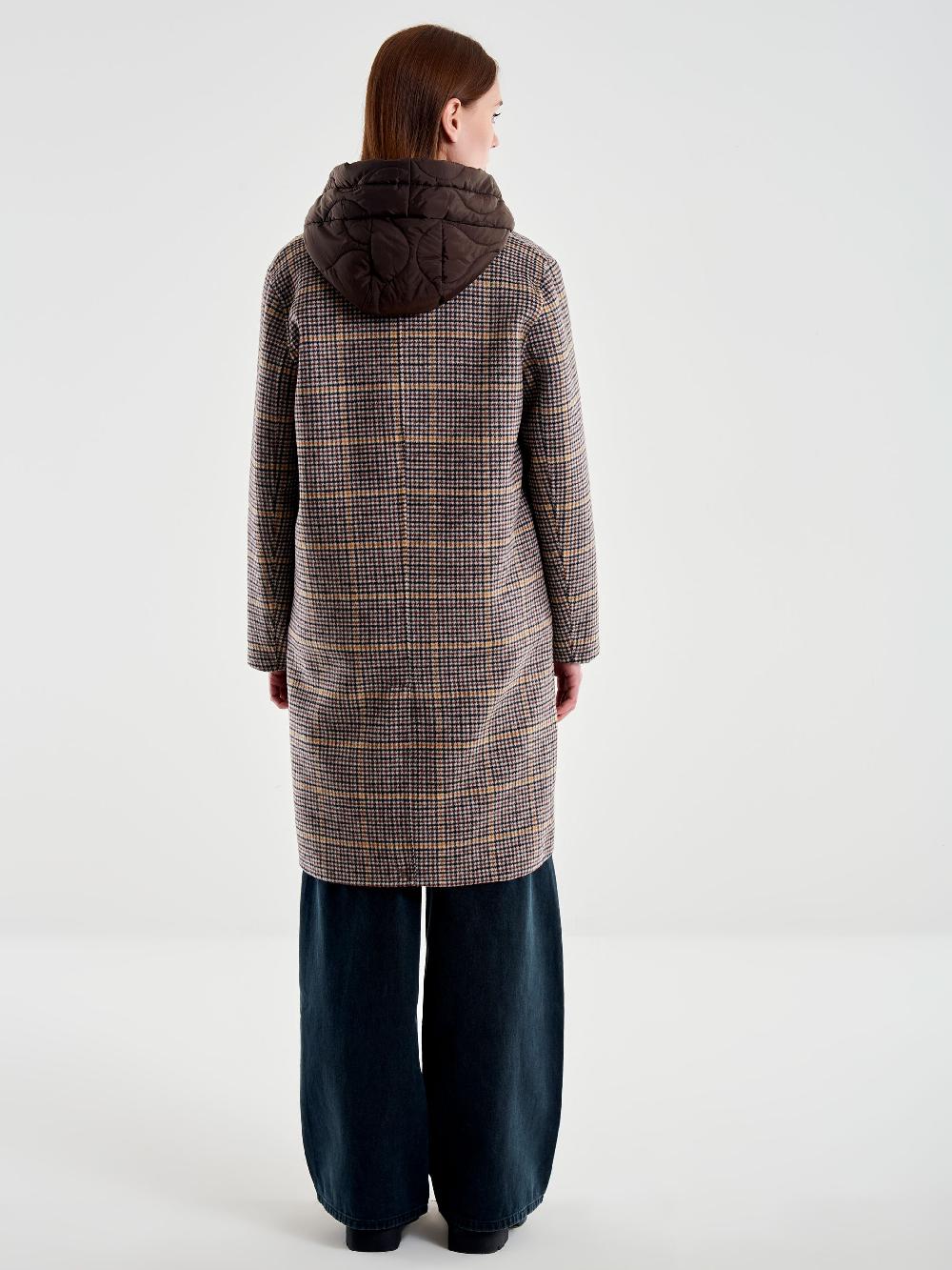 Vicolo Cappotto Check Con Gilet Imbottito Beige