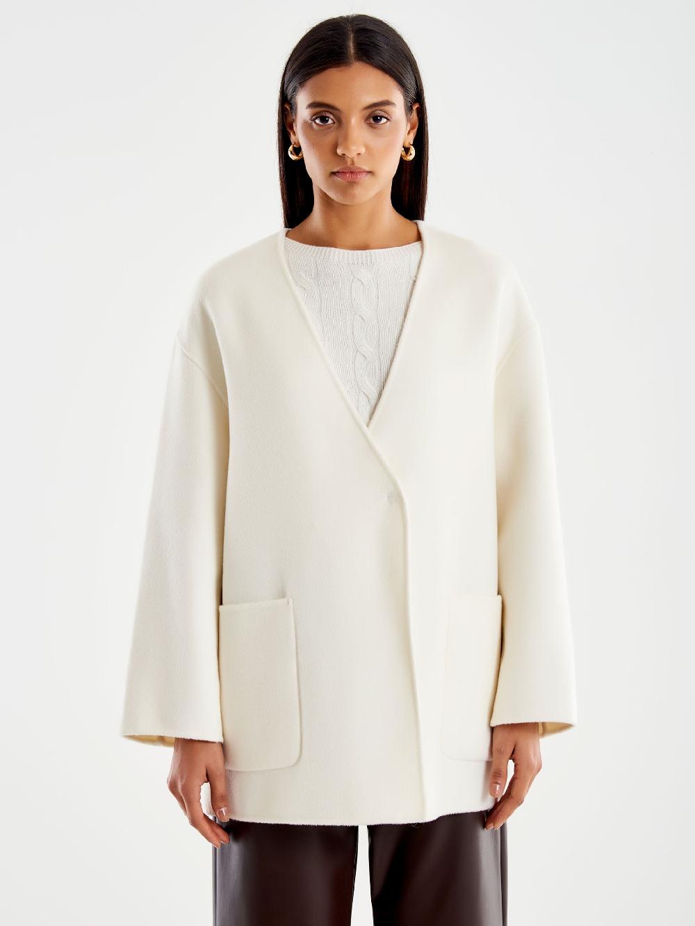 Vicolo Cappotto Corto Scollo A V Bianco