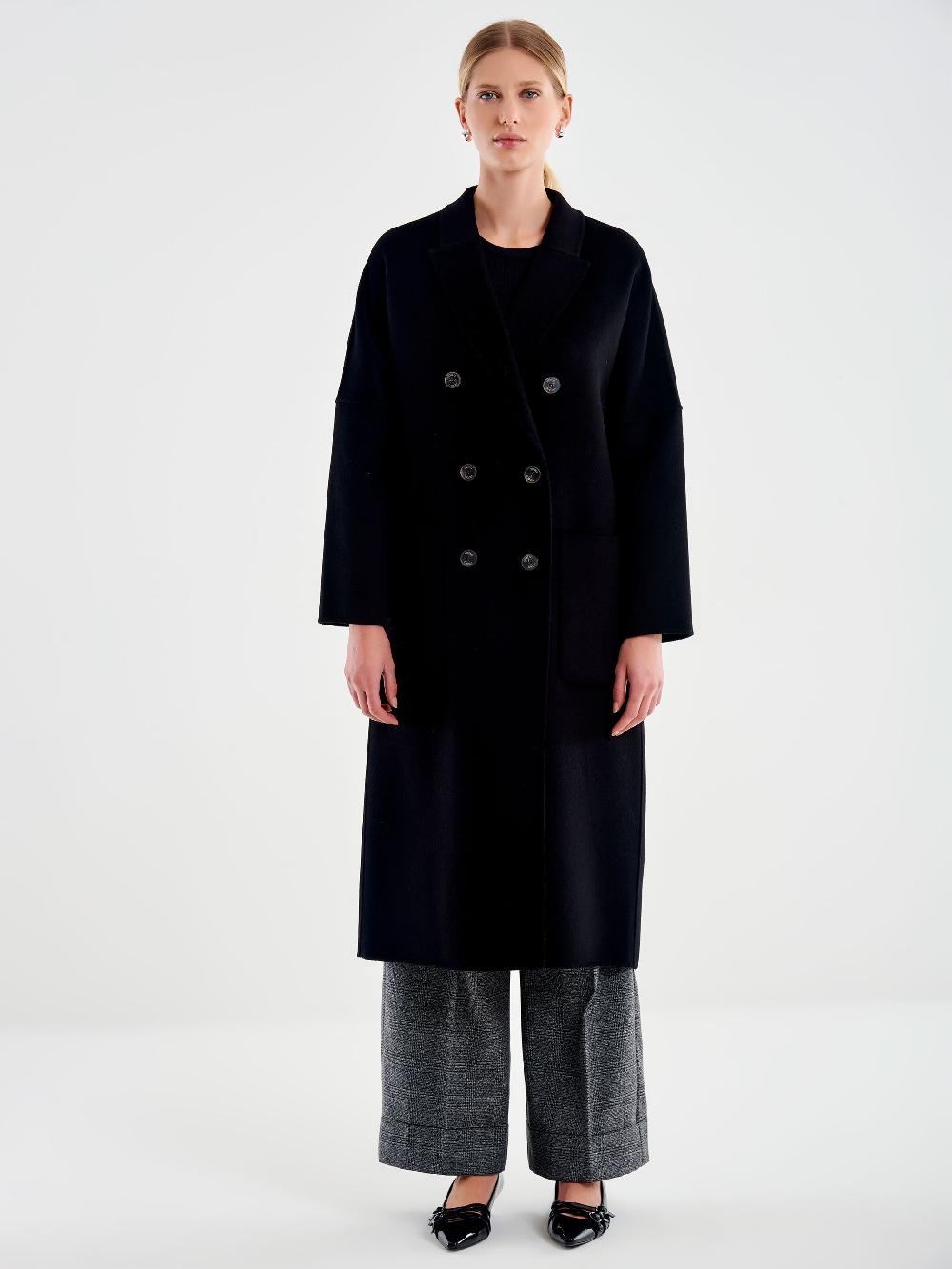 Vicolo Cappotto Doppiopetto Basic Lungo Nero