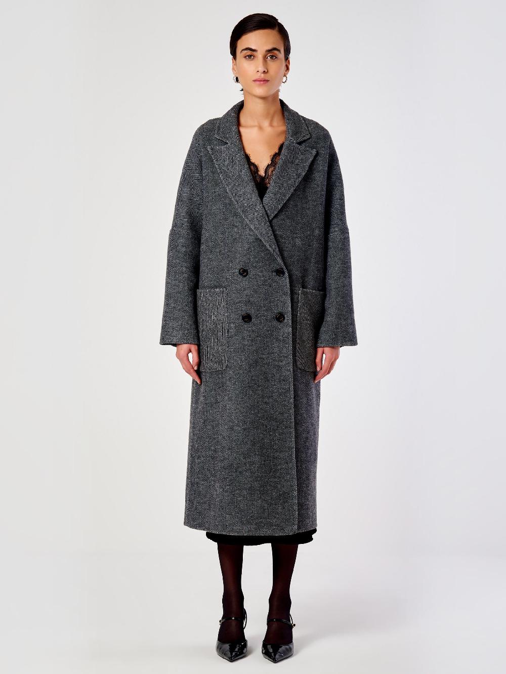 Vicolo Cappotto Doppiopetto Spinato Grigio