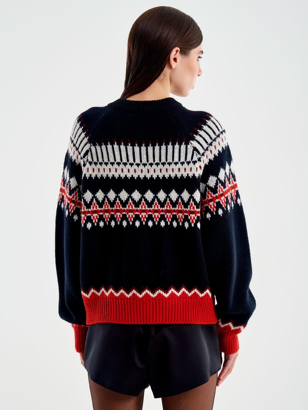 Vicolo Cardigan Con Tasche Motivo Jaquard Nero