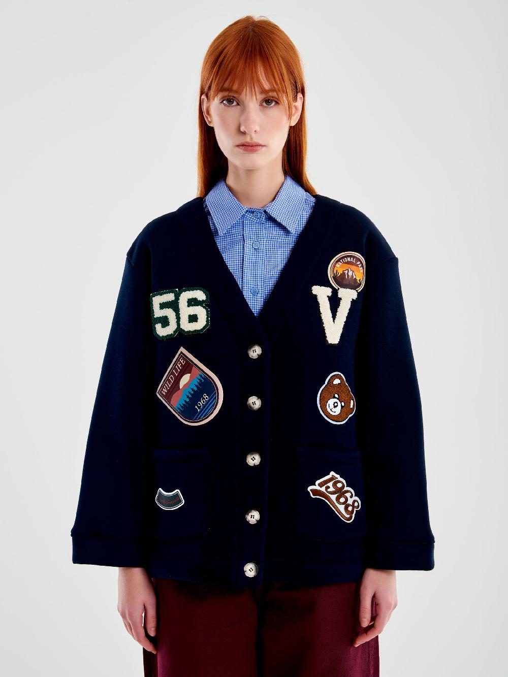 Vicolo Cardigan In Felpa Con Patch Blu