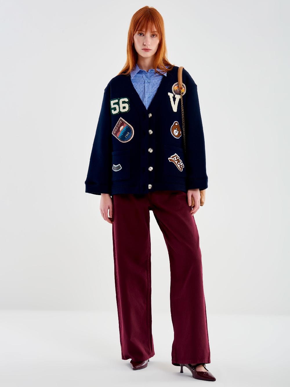 Vicolo Cardigan in Felpa con Patch Blu